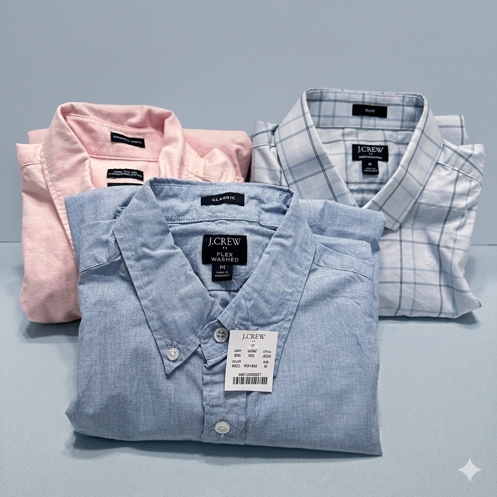 Mens J.Crew Gap Button Down‎ Shirt Bundle Size M Blue Pink Windowpane 3 Pack